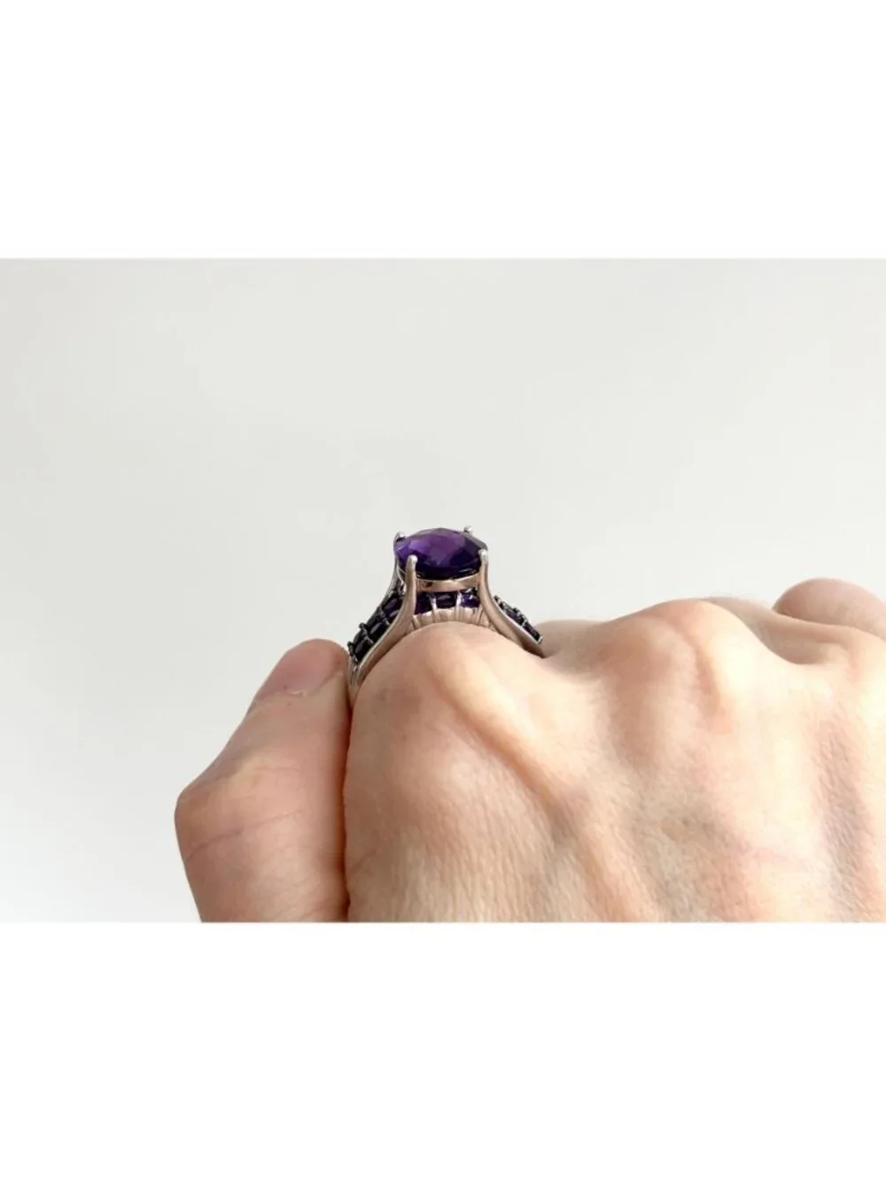 Multi Gemstone Amethyst Jumbo Sterling Silver 925 Vintage Ring - sz 9